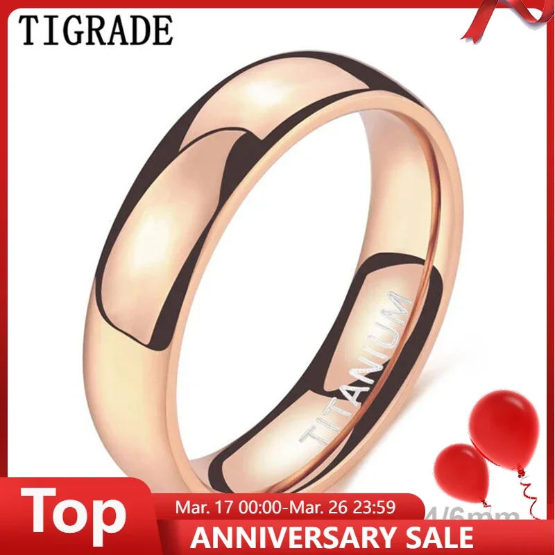 Tigrade Women Ring Titanium 18K Rose Gold Plated Polished 2/4/6mm Classic Rings for Male Female Wedding Engagement Band Couple