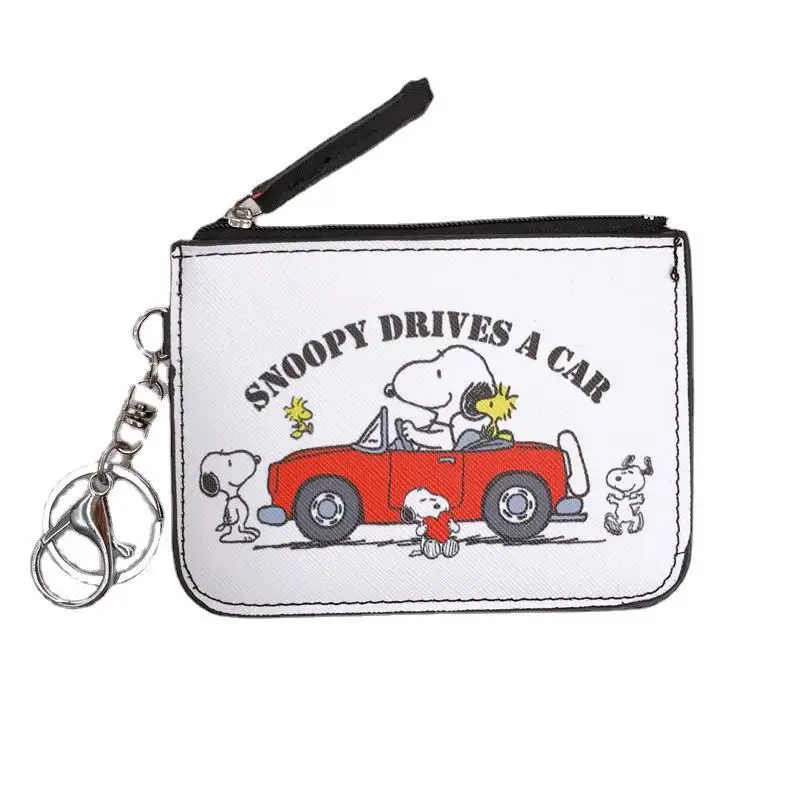 Charlie Brown Snoopy Card Holder Coin Purse Leather Id Card Wallet Mini Pouch with Keychain Portable Small Wallet for Daily Use