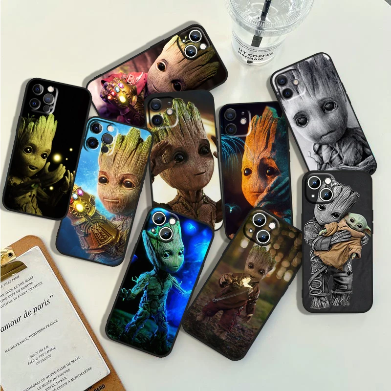 Hero Marvel Cool Groot Phone Case For Apple iPhone 14 13 12 11 Pro Max Mini XS Max X XR 7 8 Plus 5S Silicone Black Shell