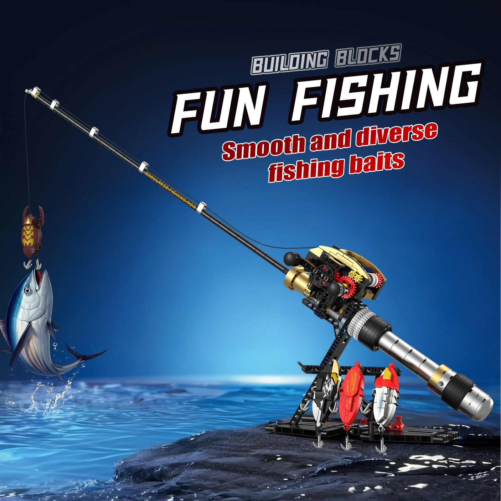 Moulinet de pêche Baitcasting créatif, 425 pièces, modèle de canne à pêche, blocs de Construction, briques de Construction, jouet cadeau pour passionné de pêche