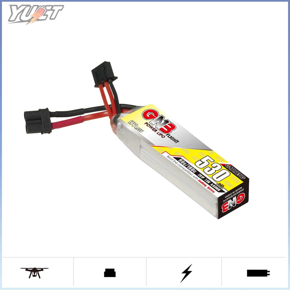 YUCT GNB 2S LiPo Batterie LiHV 7,6 V 530 mAh XT30 90C/Max180C 7,4 V Lithium-Batterie Für FPV Drone Quadcopter Batterie