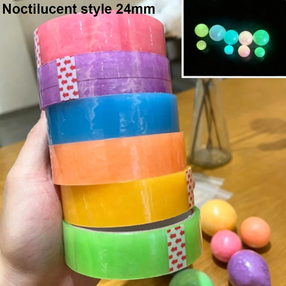 Width 24 To 40mm Ice Transparent/Noctilucent Sticky Ball Tape DIY Decompression Toy Self Adhesive Rolling Relax Craft Supplies