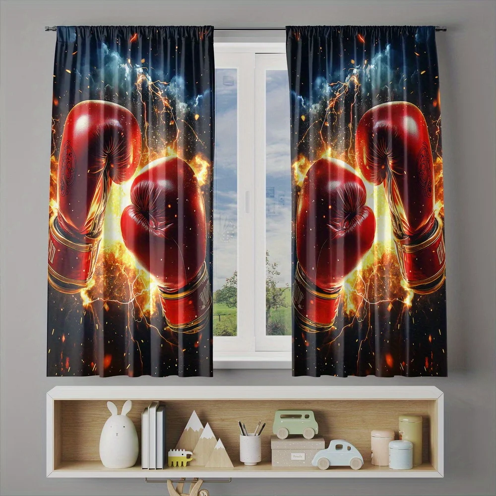 Dramatic Boxing Glove Curtains Pair Blackout Window Panels Sporty Gym Decor Abstract Lightning Theme Curtain for Modern Home