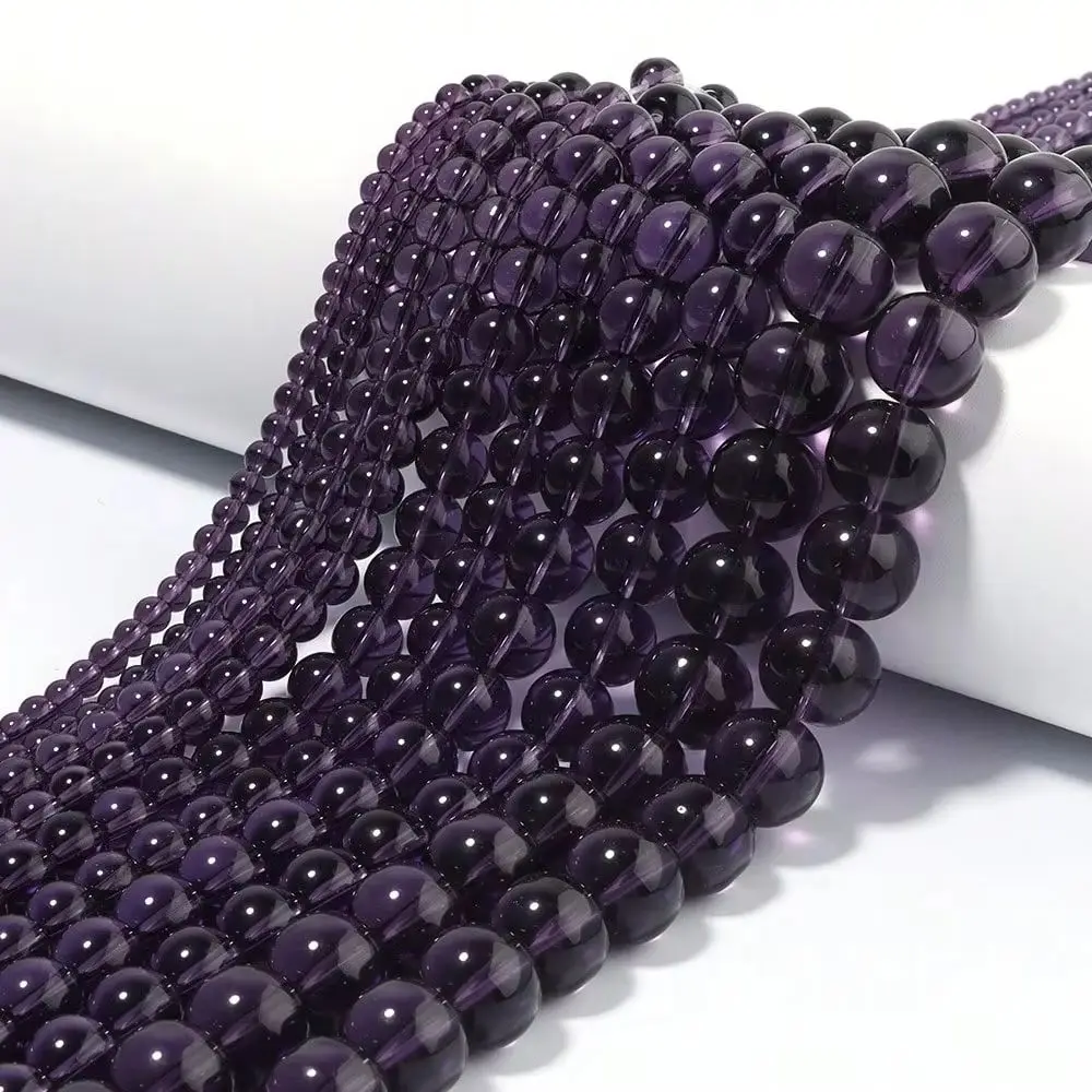 4 6 8 10 12mm Violet Crystal Glass Beads Smooth Round Loose Spacer Beads Crafts For Jewelry DIY Making Bracelet Accessories
