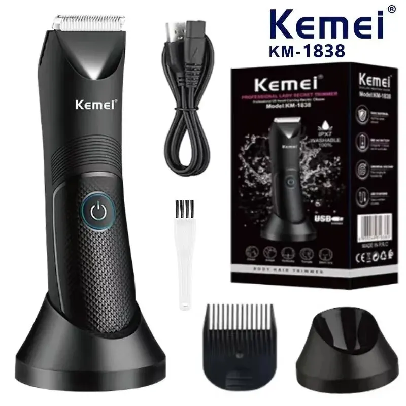 Kemei Km-1838 Машинка Для Стрижки Волос Водостойкий Триммер С Керамическим Лезвием Для Тела И Газона Быстрая Зарядка Перезаря...