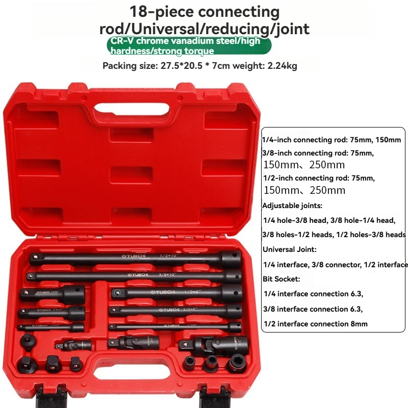 

18Pieces Drive Tool Accessory Set Includes Socket Adapters Socket Extension Bar Swivel Universal Joints Impact Coupler