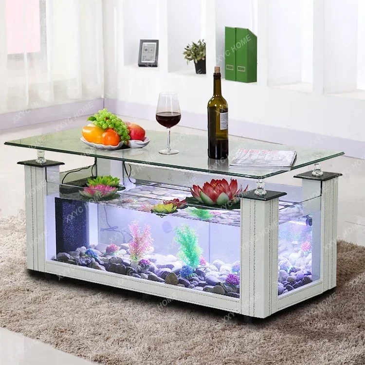

TV Cabinet Ecological Fish Tank Aquarium Floor Glass Bar Living Room Coffee Table Fish Tank home accessories