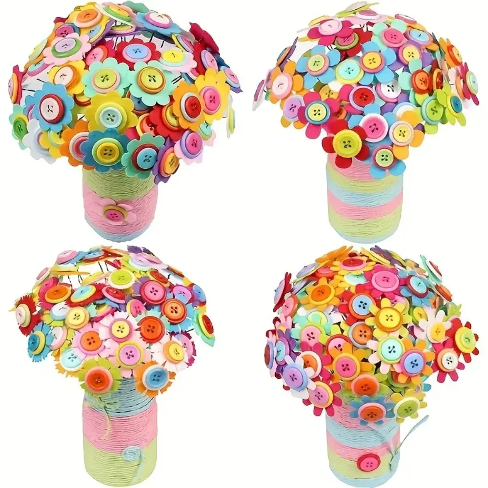 

DIY Handmade Flower Kit For Kids 40pcs Button Flower Bouquet Craft Set For Gifts Party Supplies Creative Holiday Home Decor