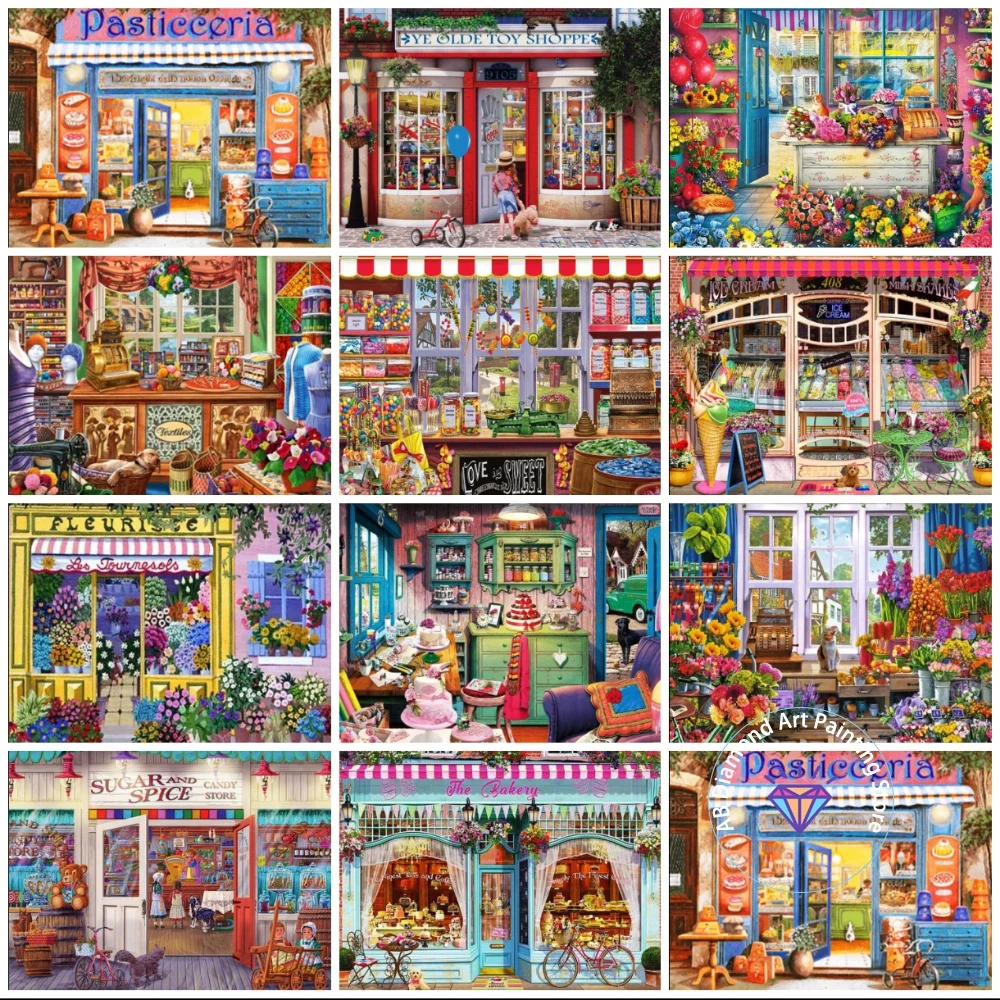 

New Flower Shop Snack Shop AB Diamond Painting Kit Square Round Diamond 5D DIY Mosaic Handmade Art Adult Gift Home Decoration