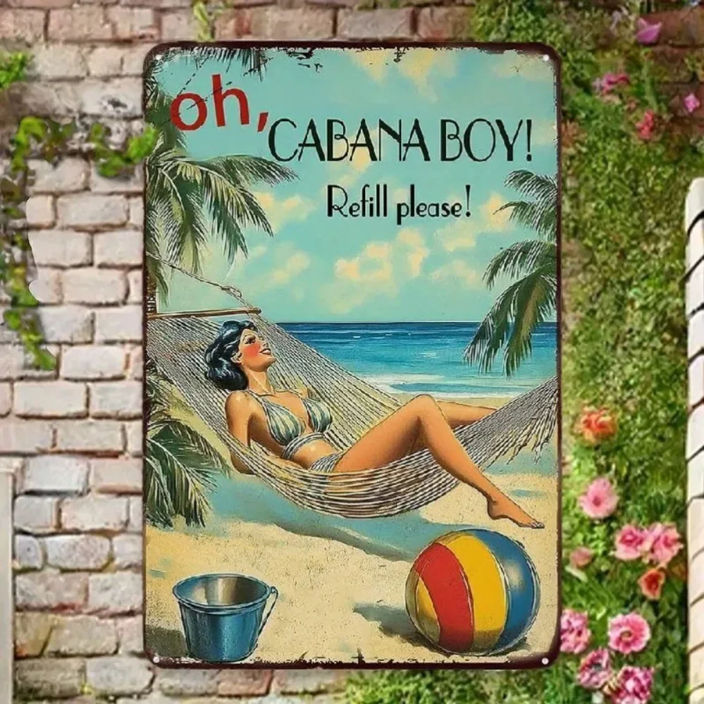 ¡Vintage "Oh Cabana Boy! Recambio de letrero de metal de por favor" para decoración de bar y piscina de Tiki