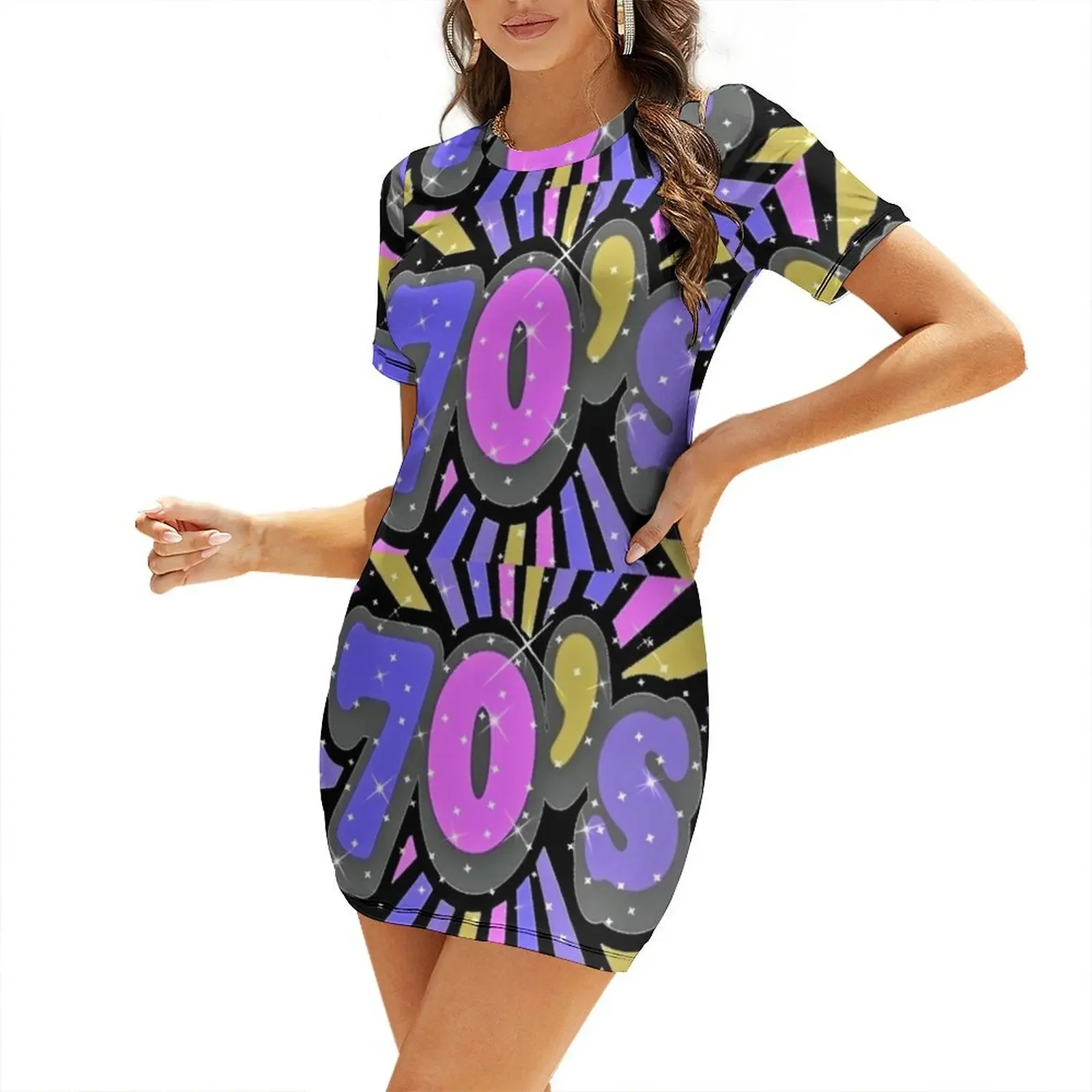 

Sparkling Seventies Short-Sleeved Dress prom dress 2025 Women's long dress summer clothes chic and elegant woman