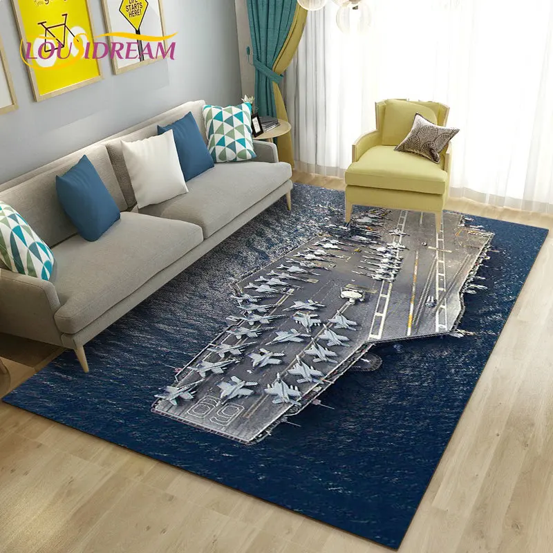 Military Aircraft Carrier Area Rug Large,Carpet Rug for Living Room Bedroom Sofa Doormat Decoration,Kid Play Non-slip Floor Mat