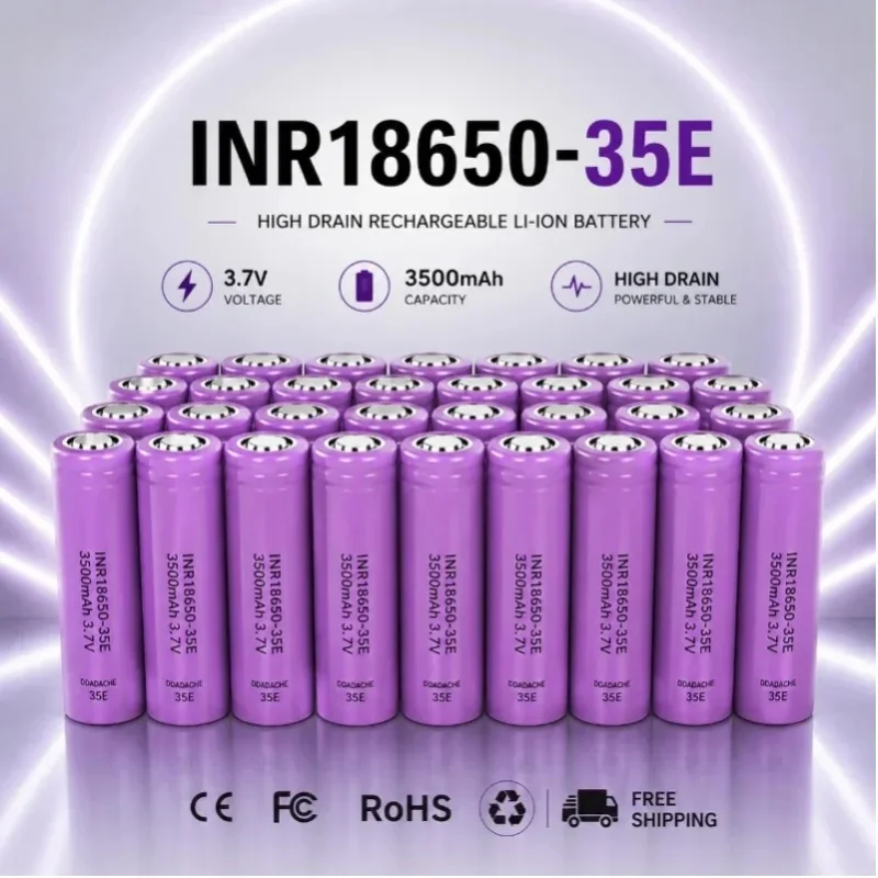 INR18650-35E 18650 Akku 3,7V 3500mAh 25A Hochleistungs-Lithium-Ionen-Akku mit echter Kapazität, Premium-Qualität, lange Lebensdauer, über 500 Zyklen, Sicherheitsschutz für Taschenlampen,