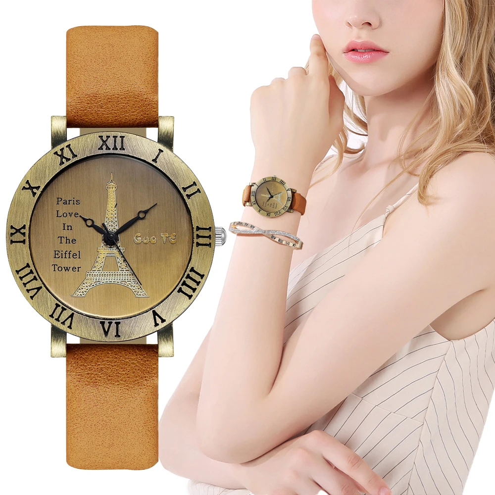 

Simple Women Fashion Watches Retro Luxury Brand Ladies Quartz Wristwatches Light BrownCasual Woman Leather Clock Montre Femme