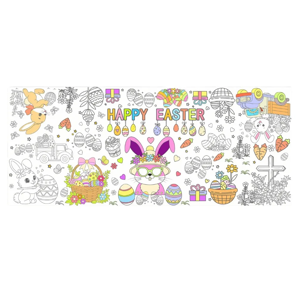 

DIY Easter Giant Coloring Poster Cartoon Bunny Doodle Easter Tablecloth Art Craft Gift Jumbo Coloring Banner