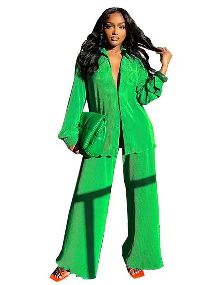 New Street Women\'s Set Long Sleeve Shirt Tops and Wide Leg Pants Elegant Tracksuit Two Piece Set Sweatsuit Fitness Outfits