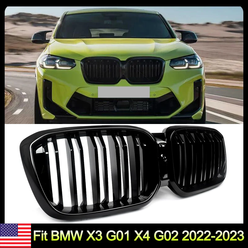 

Car Front Grill For BMW X3 X4 G01 G02 2022 2023 Dual 2 Slat Glossy Black Racing Grills Grid Car Bumper Lattice Trim Accessories