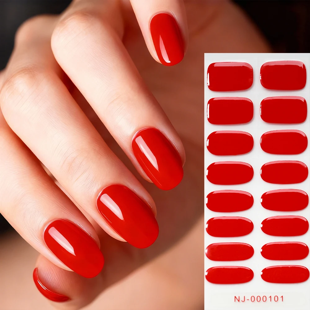 16 Tips Box Solid-17 Colors Semi-Cured UV Gel Nail Stickers Long-Lasting Nail Wraps Stickers LED Lamp Gel Popular Nail Extension