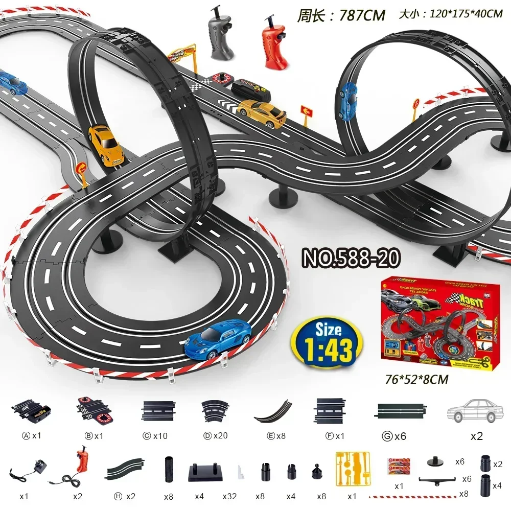 Stunt Snelheid Dubbele Auto Wielen Model Racing Track Diy Gemonteerd Rail Kits Katapult Rail Car Racing Jongen Speelgoed Voor Kinderen Gift