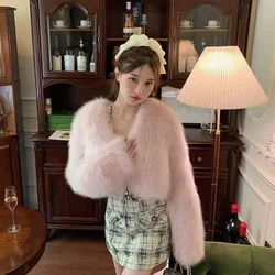 Fashion Fluffy Faux Fur Jacket Women 2024 Solid Pink Faux Fur Coat Women Jackets Winter Fur Coats