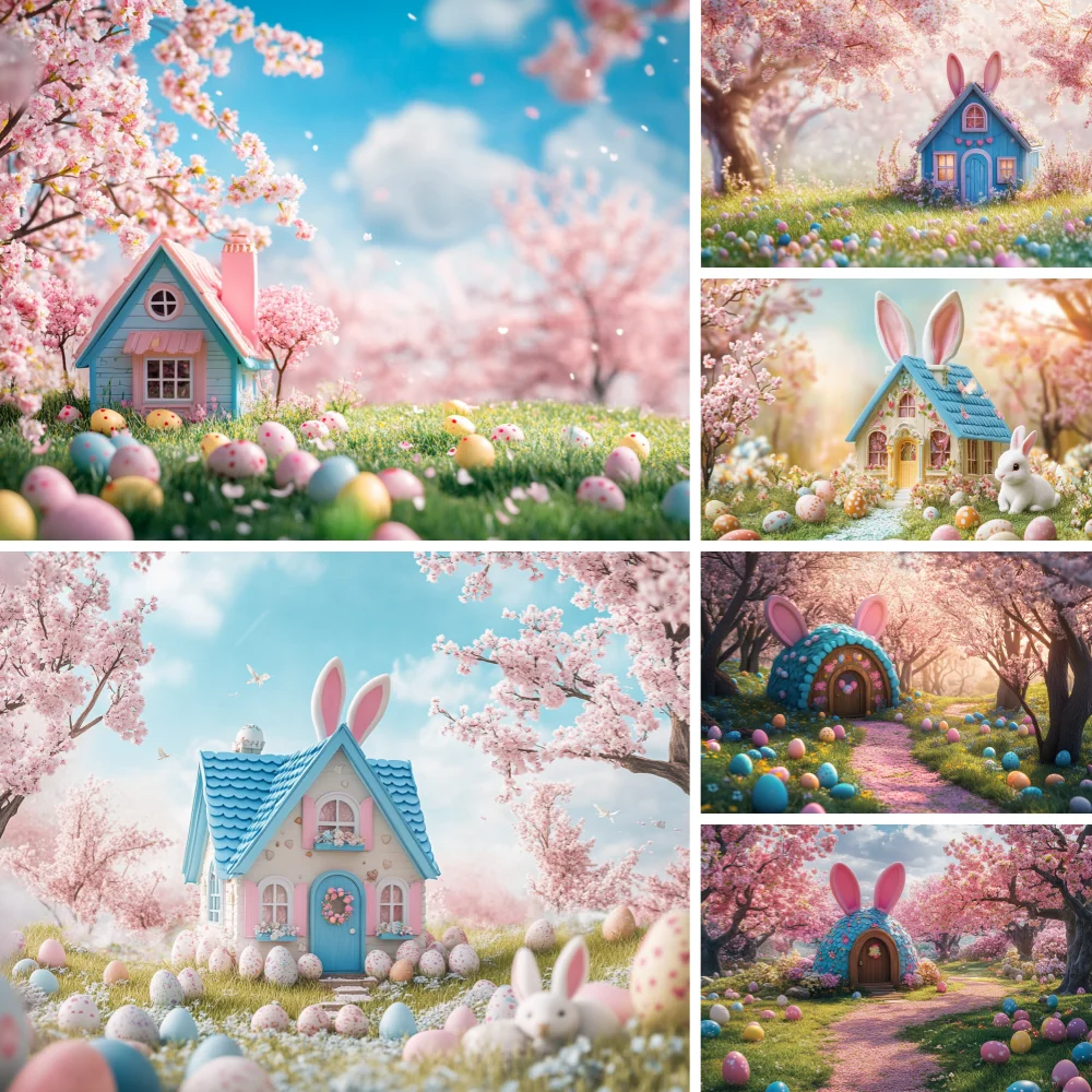 

Easter Background Photography Spring Floral Jungle Tree Egg Cottage Home Party For Photo Booth Decoration Holiday Backdrop