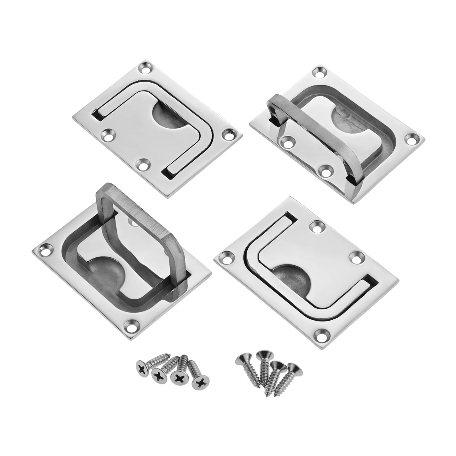 4pcs Stainless Steel Hatch Pull Flush Lift Boat Ring Hatches Handles for Boat Deck Hatch Flush Ring Pull Cabinet Recessed Handle