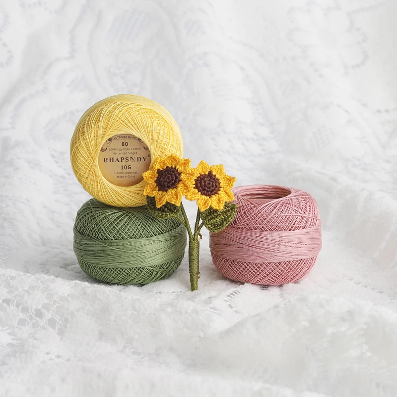 Rhapsody-Egyptian Cotton Crochet Thread, Knitting Thread Lace, 10Grams Balls, 184 Yards Spring Macaron, Premium Size 8