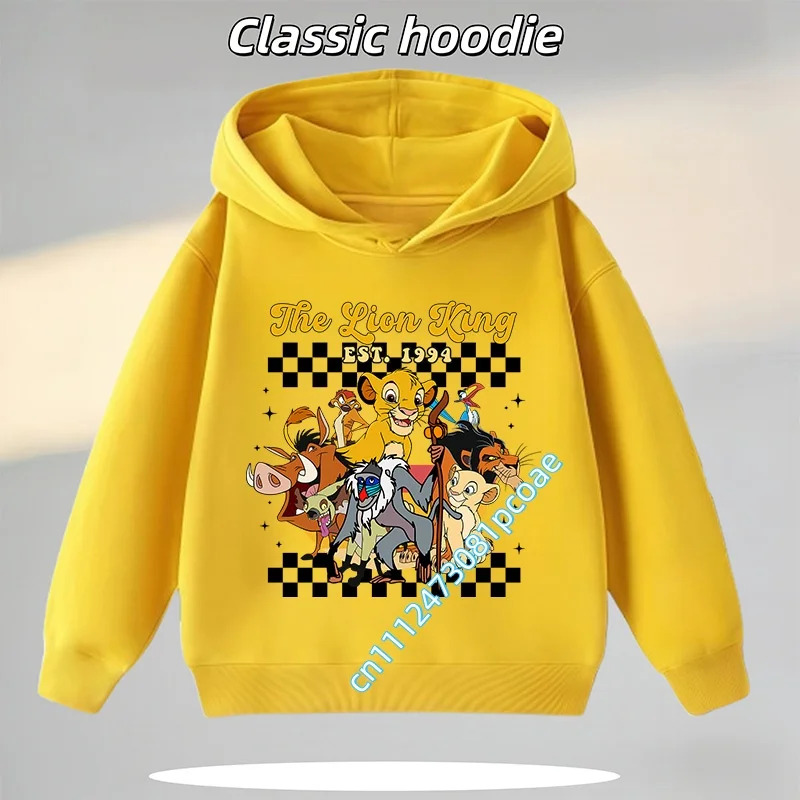 2026 New Edition Lion King Simba Kids Hoodie Boys' Sportswear Casual Shirt Disney Cartoon Print Fall/Winter Pullover Shirt