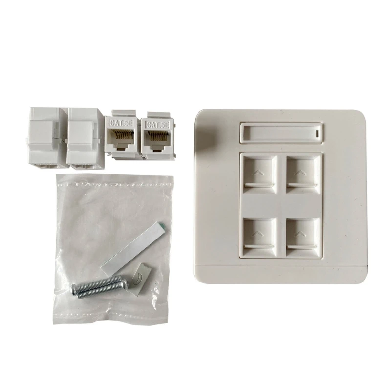 1Set UTP Wall Plug Panel RJ45 CAT5E 4Port Pass-through Module Unshielded