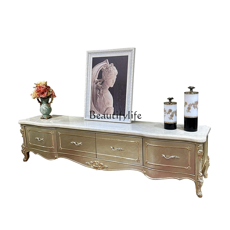 

French solid wood TV cabinet, European classical small apartment living room background cabinet