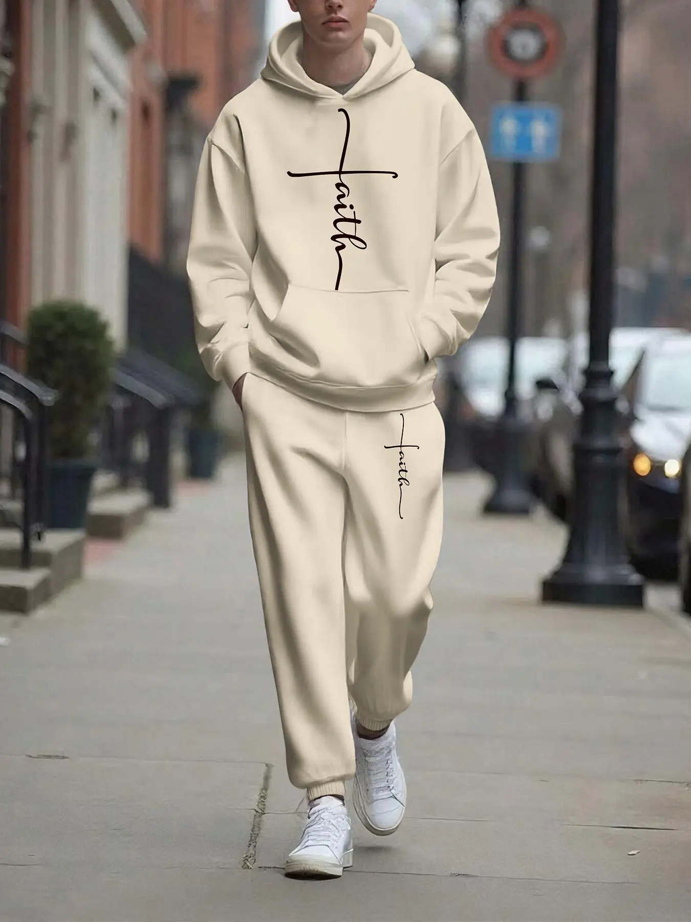 Conjunto de 2 piezas, conjunto deportivo de manga larga y pantalones largos a la moda para hombres europeos y americanos