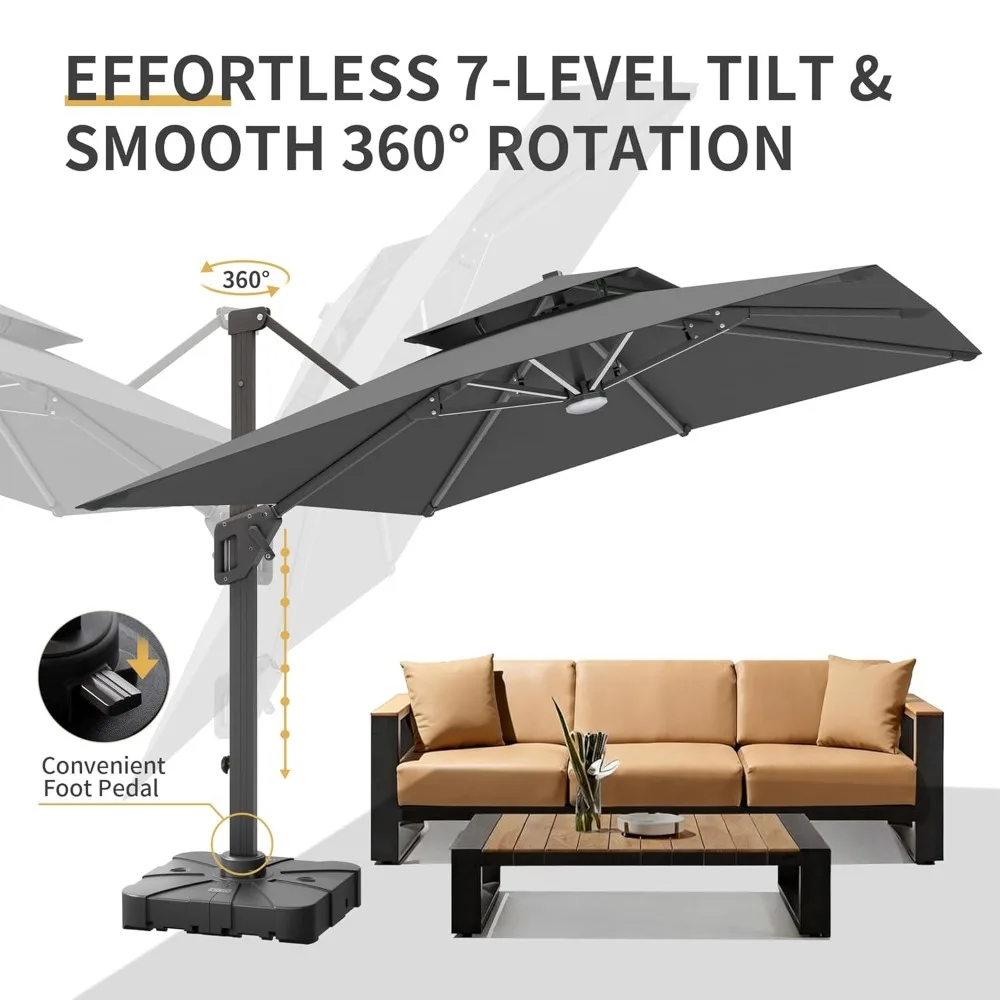 

10 X 13 FT Cantilever Patio Umbrella with Base Included & Led Lights Outdoor Rectangle Offset Large Double Top, Customized
