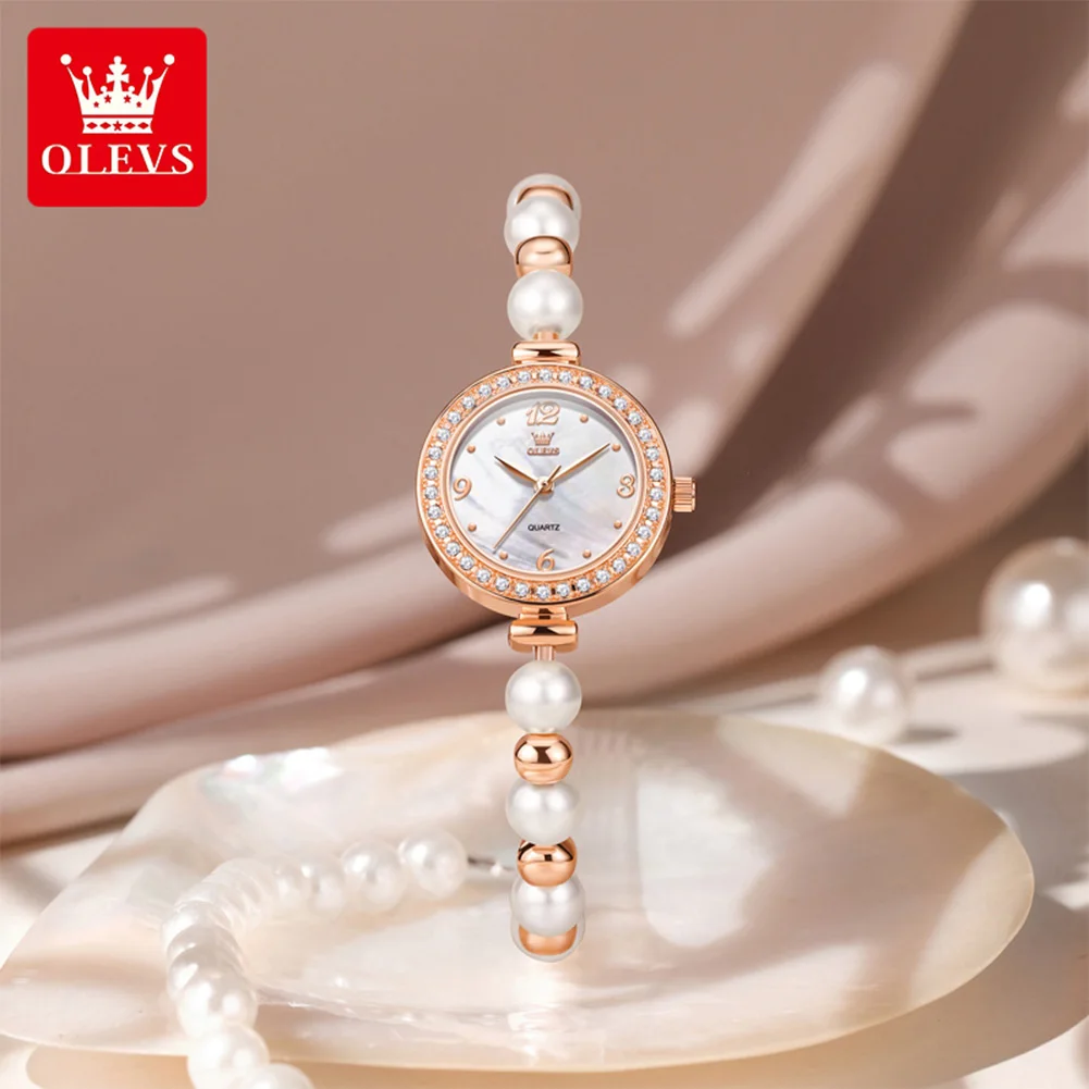 OLEVS 5640 Pearl Bracelet Wrist Watches for Women Original Quartz Woman Watches Elegant Fashion Waterproof Ladies Dress Watches