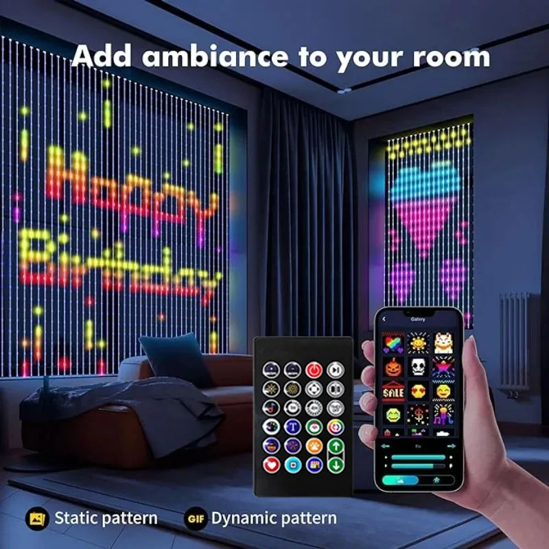 

Smart LED Curtain Light APP Control RGB Dimmable DIY Pattern Music Ambient Lighting For Home Holiday Party Christmas Decoration