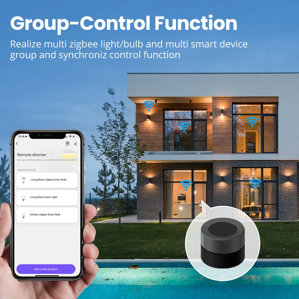 AVATTO Tuya Zigbee Scene Dimmer Knob Switch,Smart Life App Control Wireless Automation Scenario Battery Powered Switch Button