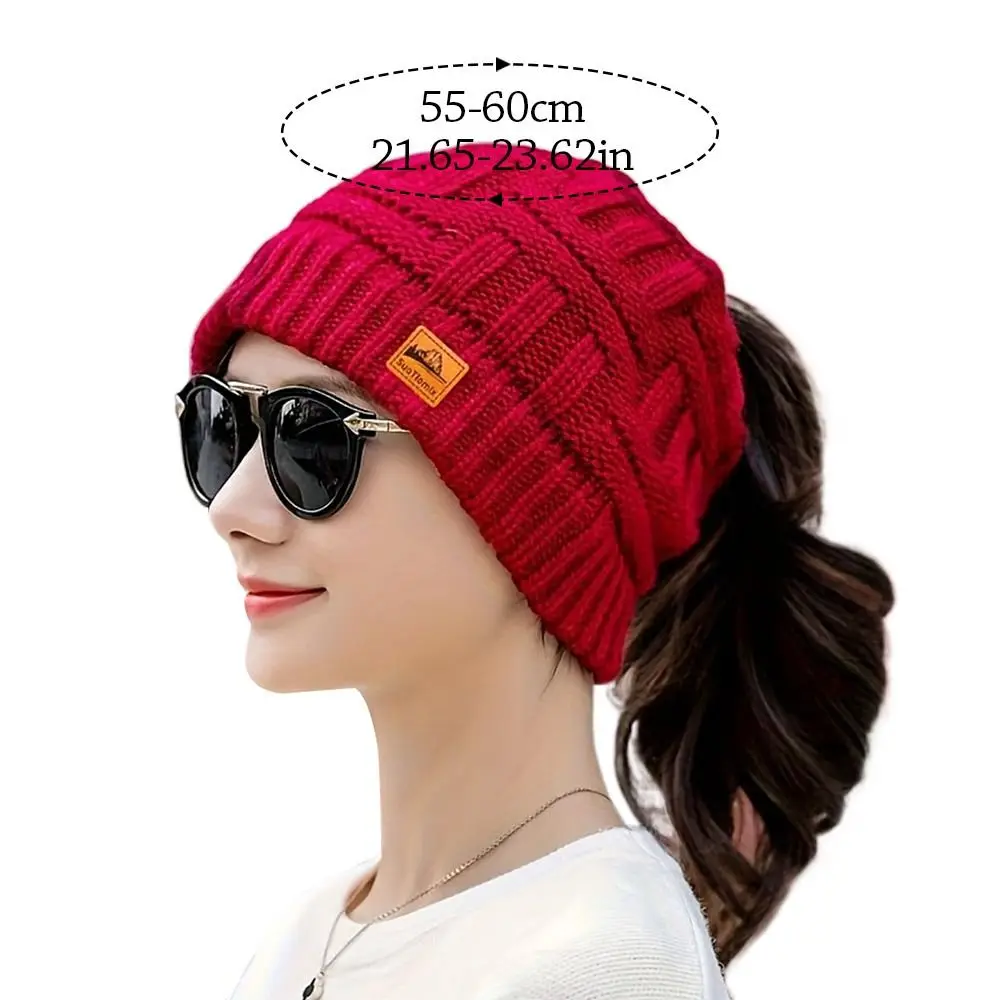 أزياء الكروشيه ذيل حصان قبعات الشتاء محبوك الدافئة محبوك قبعة رشاقته سدادات حماية الأذن قبعة صغيرة السيدات' #6