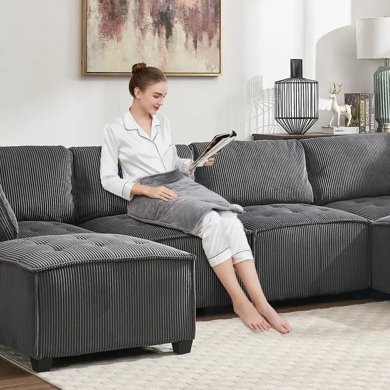 Modular Sectional Sofa U-Shaped Couch with Reversible Chaise, 6-Seat Convertible Design for Living Room