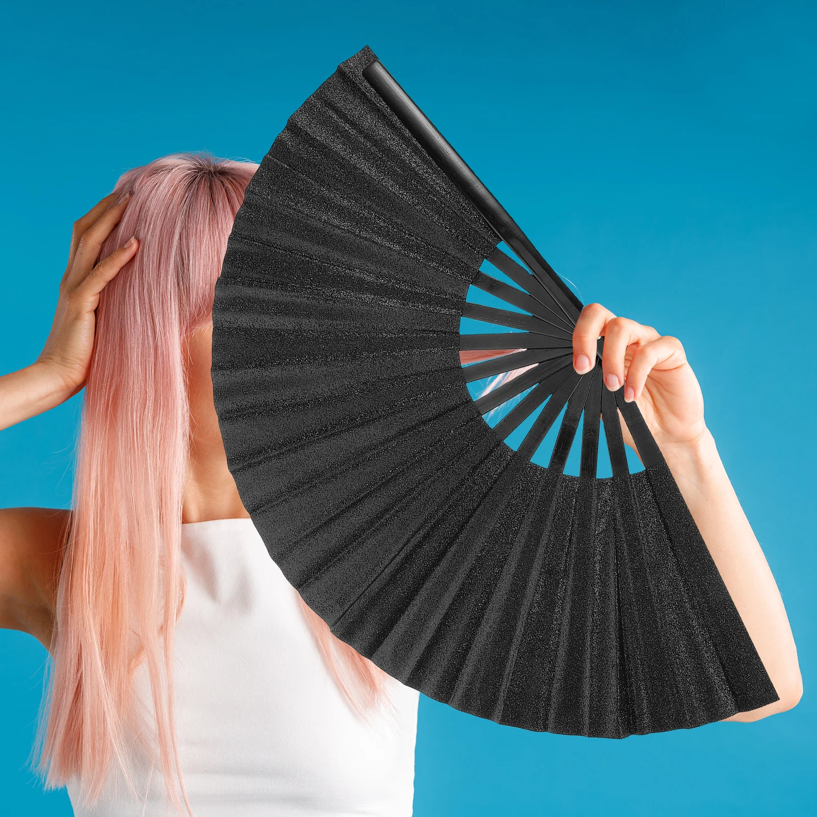 

33Cm Glitter Kungfu Folding Fan: Lightweight Chinese Handheld Fan For Outdoor Travel Daily Use Strong Airflow Design
