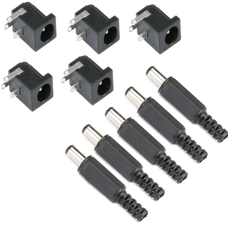 5Pairs 5.5*2.1mm DC Power Male Plug Female Socket DC005 DC Connector 5.5 x 2.1mm Jack PCB Mount DIY Adapter Black