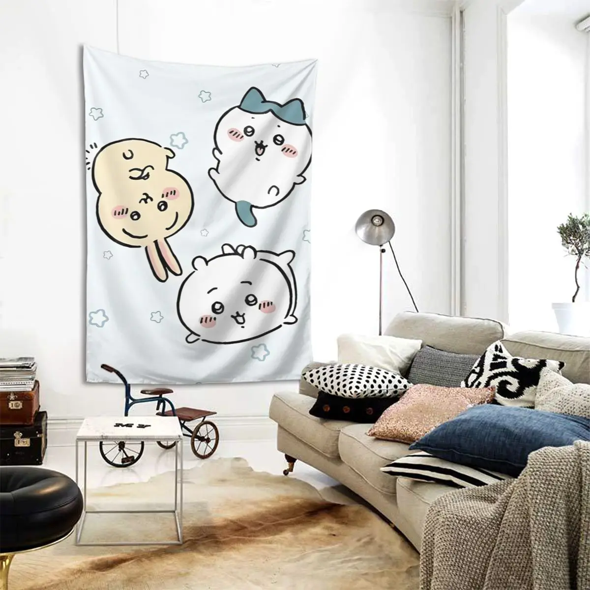 C-Chiikawas نسيج الجمالية خلفية القماش جدار الفن شنقا الرجعية طباعة مخصص غرفة نوم النوم ديكور المنزل بطانية #2