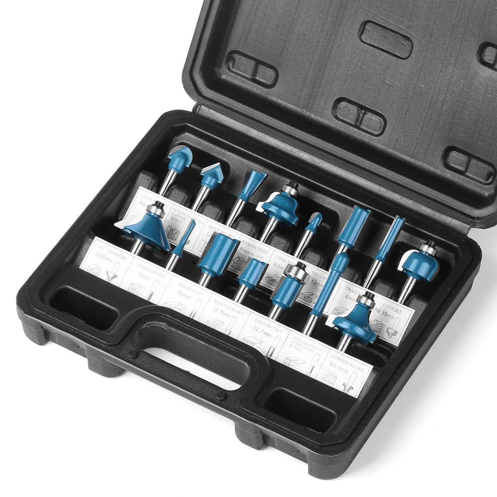 

15 шт. 1/4 "6,35 мм фреза с хвостовиком, резьба по дереву, деревообработка, обрезка кромок, прямая фреза для дерева, фреза с ЧПУ