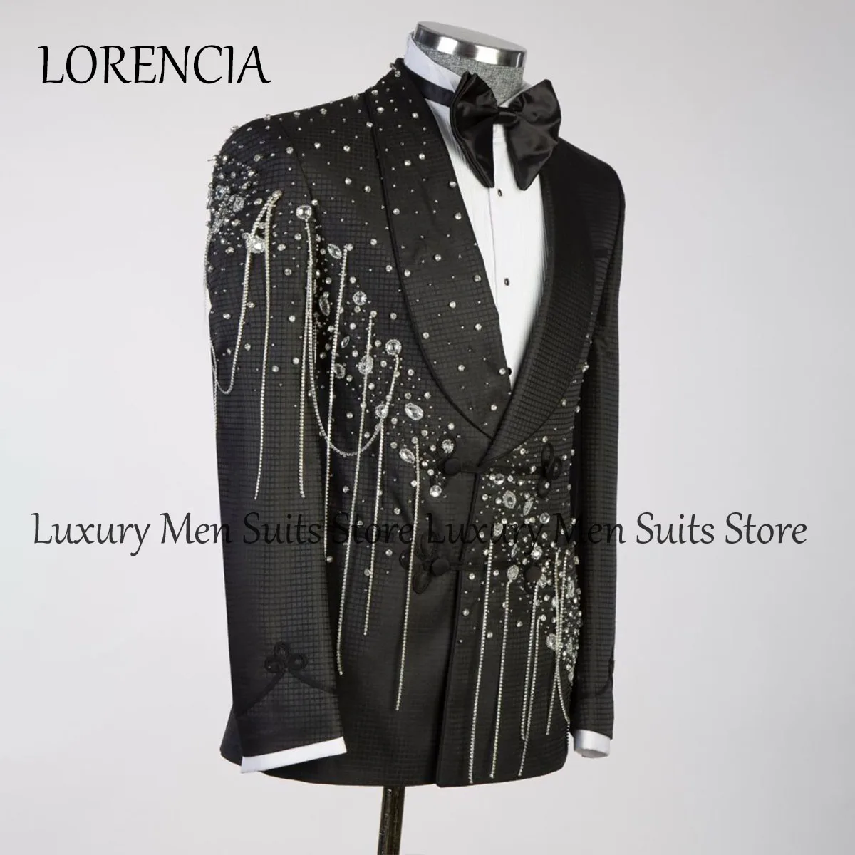 Customized Diamond Tuxedo Men Suits Glitter Lace Groom Wedding 3 Pieces Sets Bridegroom Prom Blazers Slim Fit Costume Homme