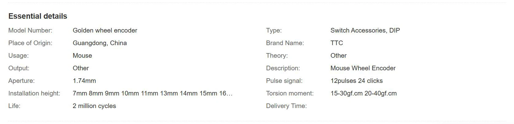 TTC Rotary Mouse Scroll Wheel Encoder Gold Mark 1,74 mm Loch 20–40 g Kraftkompatibel 7–16 mm Durchmesser für PC-Maus-Upgrade – Detail 1