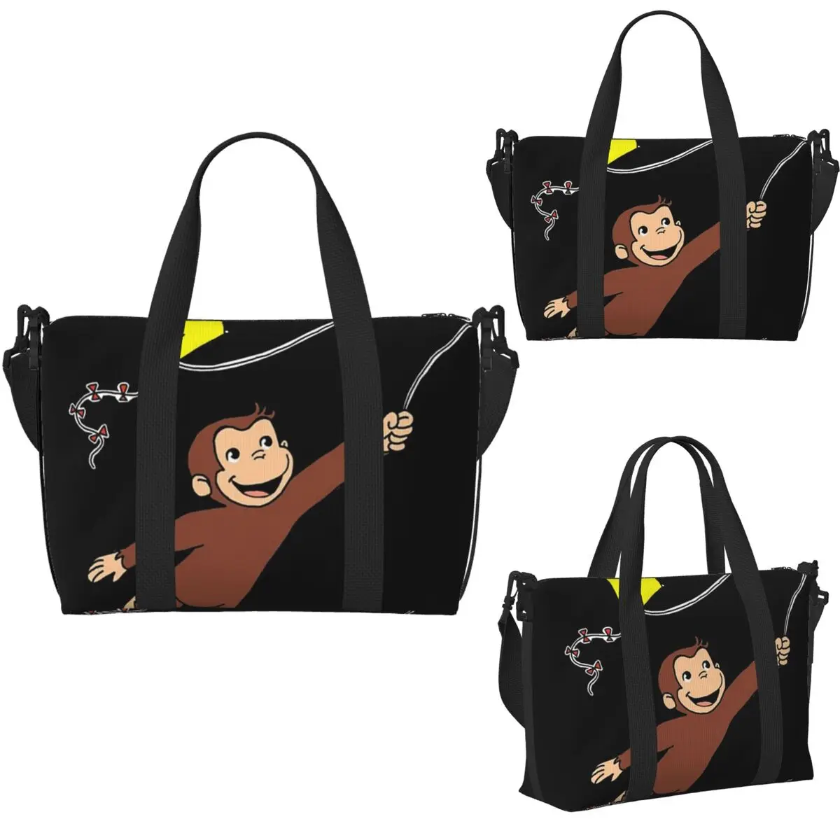 Custom Curious George - Flying Kite Beach Travel Bag Large Capacity Tote Bags for Gym Sport Women Shopping Duffle Shoulder Bag