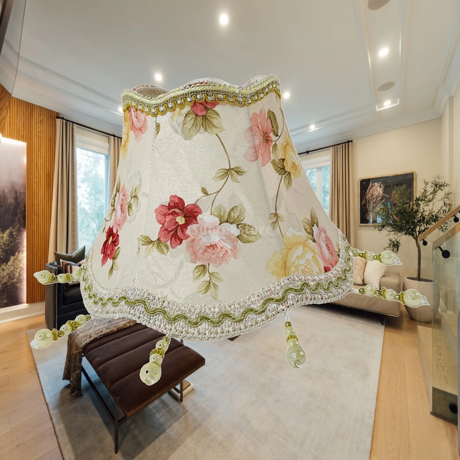 Fringe Lamp Shade, European Style Fabric Lampshade, E27 Base