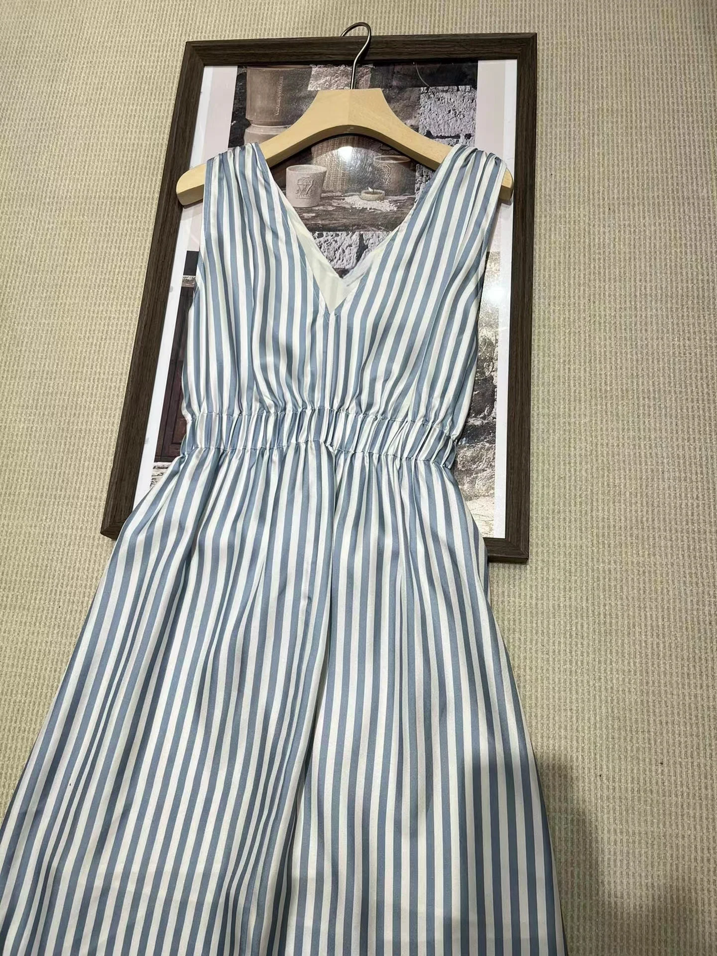 Luxury striped silk exquisitely beads decorated casual dress