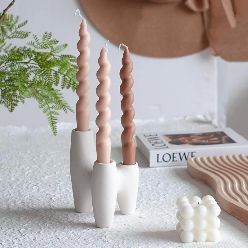 Nordic Ceramic Candle Holder Pottery Pole Candle Holder Triangular Candle Holder Photo Prop Table Candle Home Art  Decorative