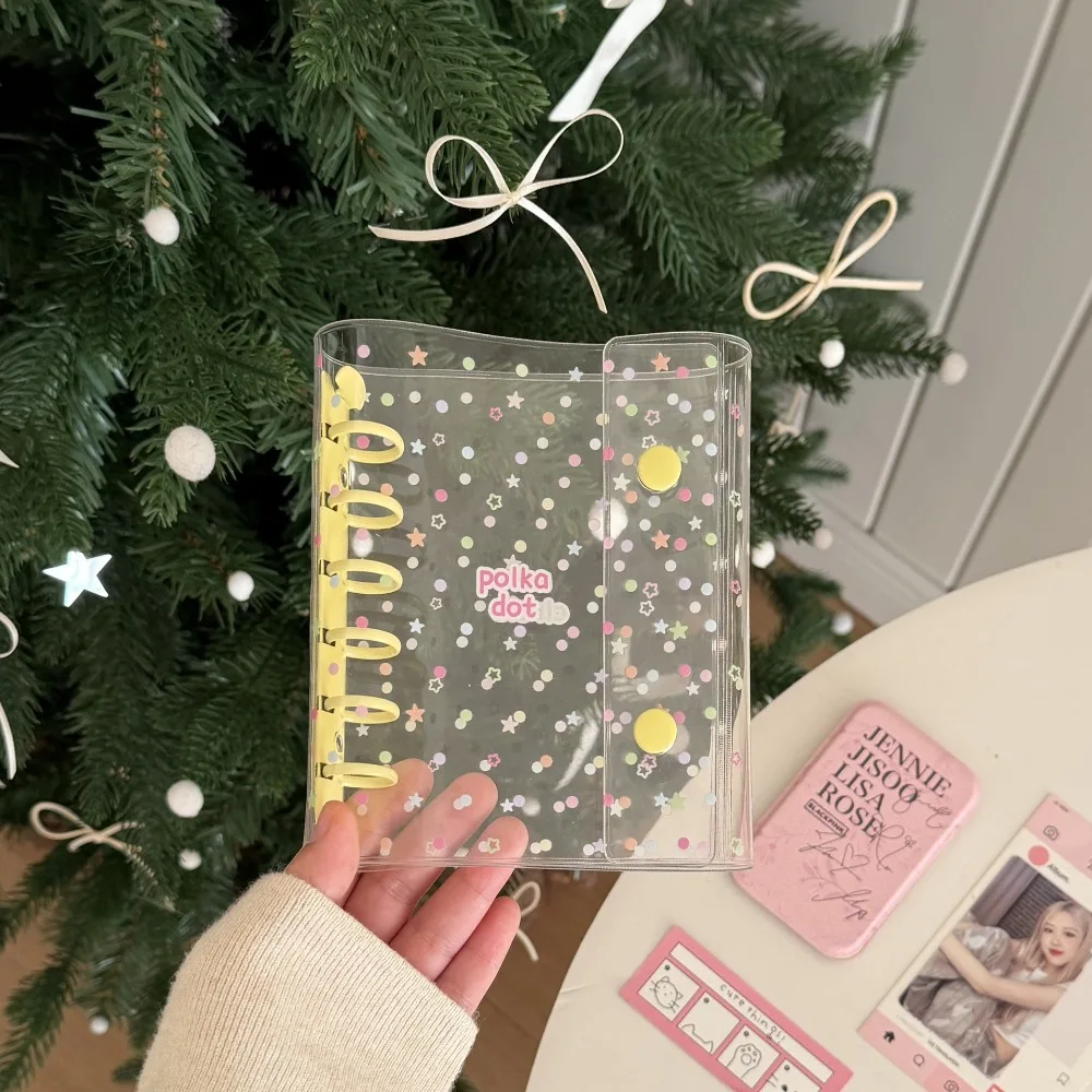 Portable A7 Photo Album PVC Clear Notebook Shell Bow Star Design Loose-leaf Binder Notepads Cover School Office
