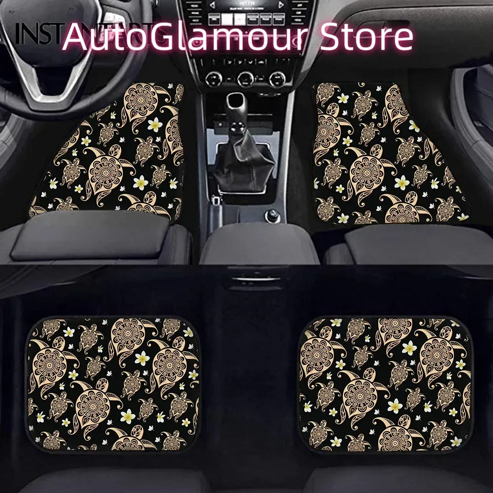 Sea Turtles Polynesian Tribal Hawaiian Pattern Rubber Floor Mats for Cars Non Slip Car Floor Mat 4pcs Carpet Rug