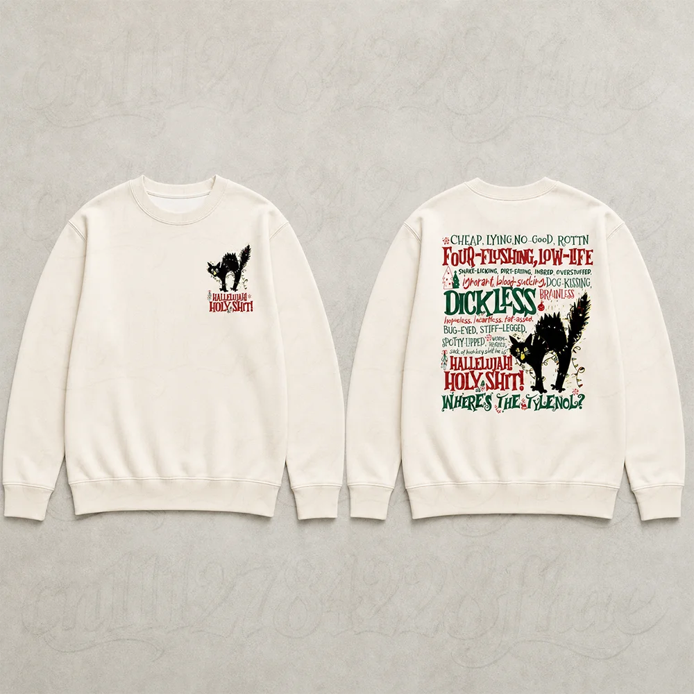 Funny Black Cat Meme Print Parent-Child Long Sleeve Sweatshirt Halloween Christmas Party Vintage Harajuku Crewneck Pullover Tops